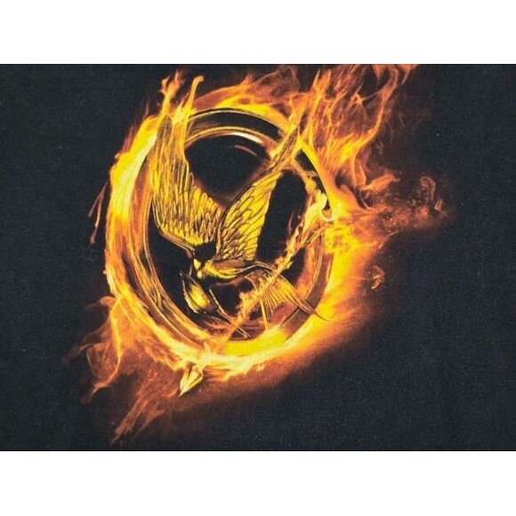 Vintage Y2K Hunger Games Shirt Mens Large Flaming Mockingjay Movie Promo Tee - Picture 2 of 6